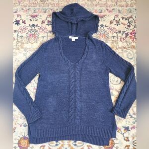 Tommy Bahama, Womens Navy Long Sleeve Cable Knit Cotton Hoodie Sweater, sz MD